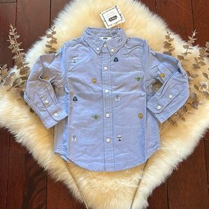 NWT Janie and Jack X Star Wars blue oxford boys dress shirt embroidered!